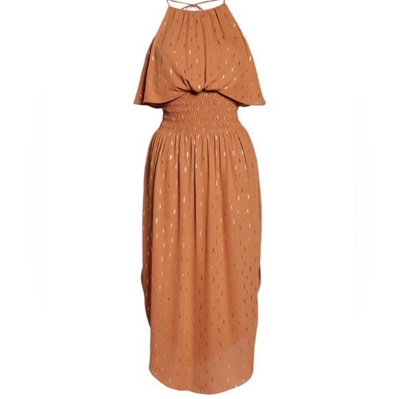 Anthropologie Dresses & Skirts - Elizabeth Crosby Kat Smocked Dress in Rust and Gold with half circle pattern
